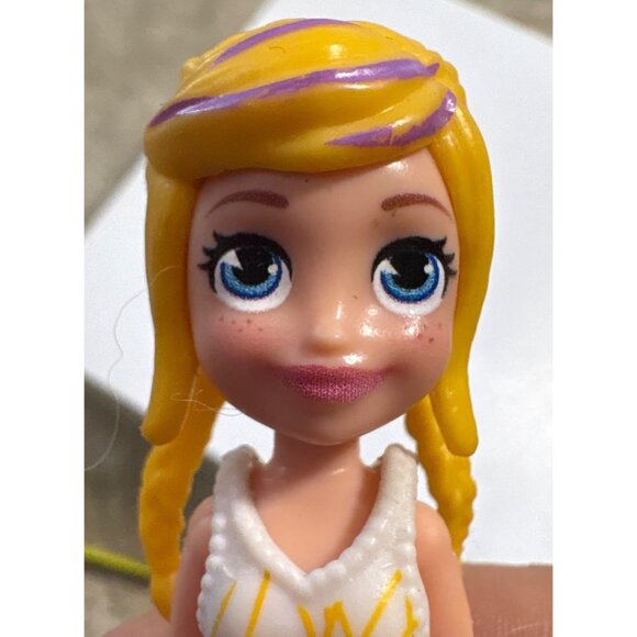 Polly Pocket Mini Doll Yellow Braided Hair White Yellow Dress Pink Boots 3.5" - Picture 2 of 9